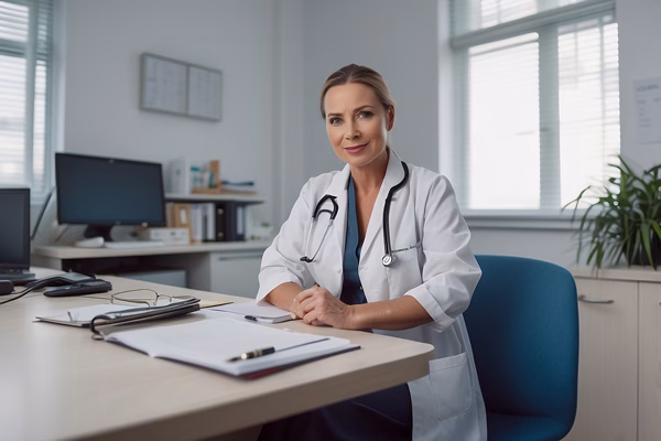 Pareja-recibiendo-buenas-noticias-en-consulta-médica-de-fertilidad